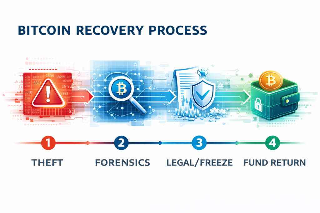 recovery process How to recover stolen bitcoin: step-by-step process visualization
